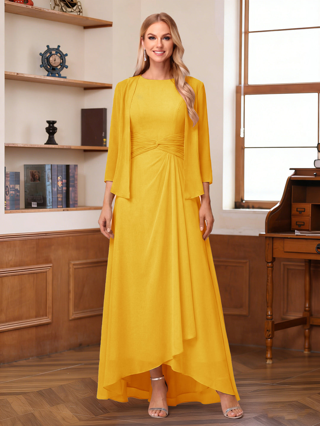 A-Line/Princess Scoop Sleeveless Ankle-Length Mother of the Bride Dresses with Ruched &amp; Jacket