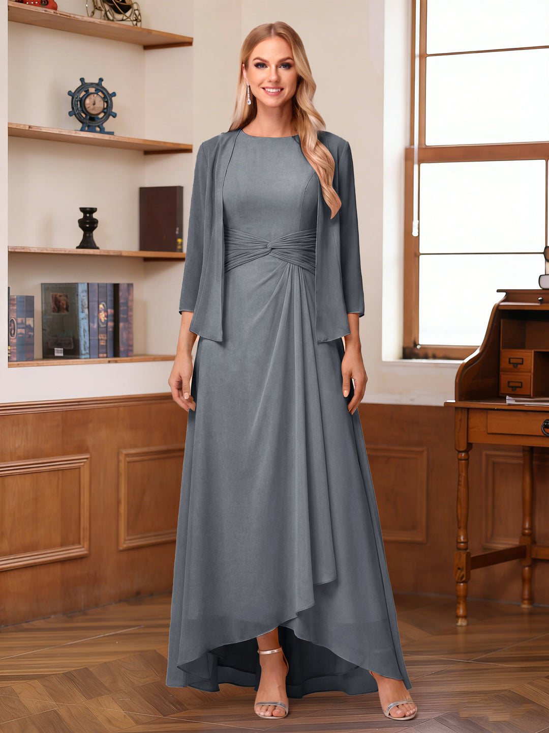 A-Line/Princess Scoop Sleeveless Ankle-Length Mother of the Bride Dresses with Ruched &amp; Jacket