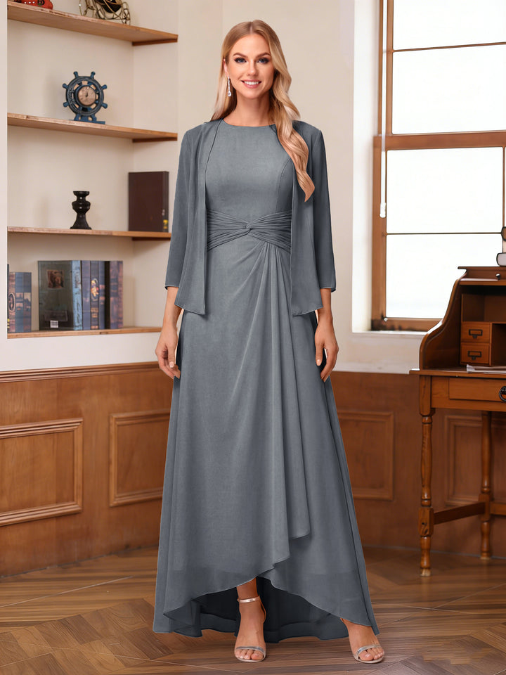 A-Line/Princess Scoop Sleeveless Ankle-Length Mother of the Bride Dresses with Ruched &amp; Jacket