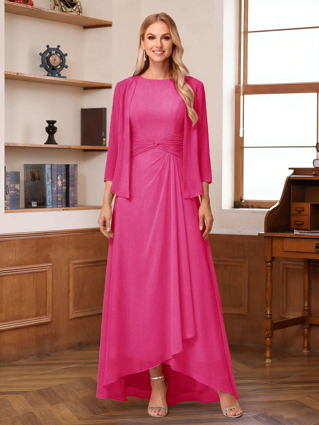A-Line/Princess Scoop Sleeveless Ankle-Length Mother of the Bride Dresses with Ruched &amp; Jacket