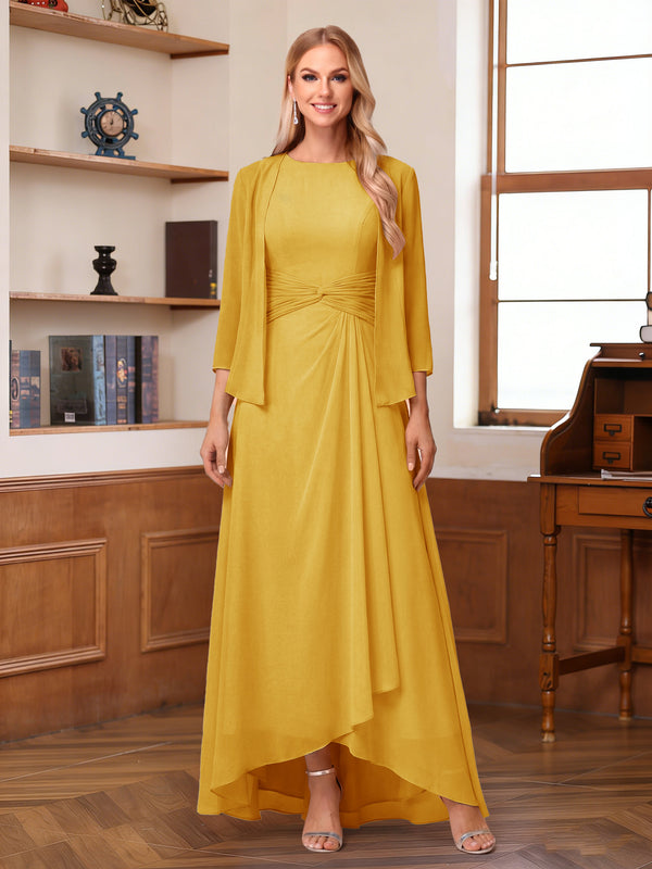 A-Line/Princess Scoop Sleeveless Ankle-Length Mother of the Bride Dresses with Ruched & Jacket