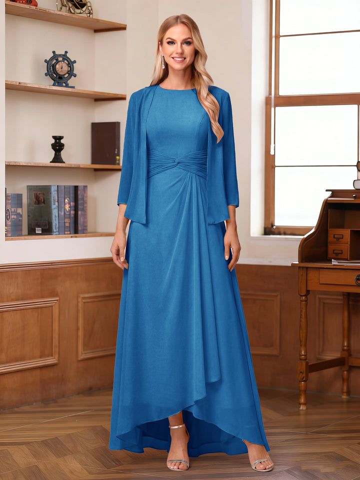 A-Line/Princess Scoop Sleeveless Ankle-Length Mother of the Bride Dresses with Ruched &amp; Jacket