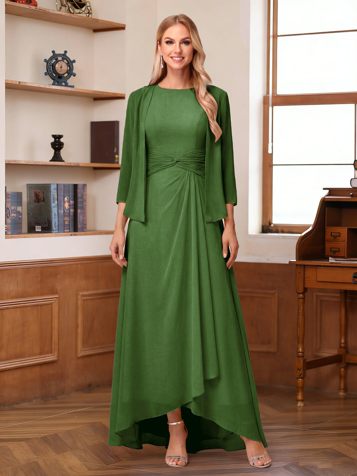 A-Line/Princess Scoop Sleeveless Ankle-Length Mother of the Bride Dresses with Ruched &amp; Jacket