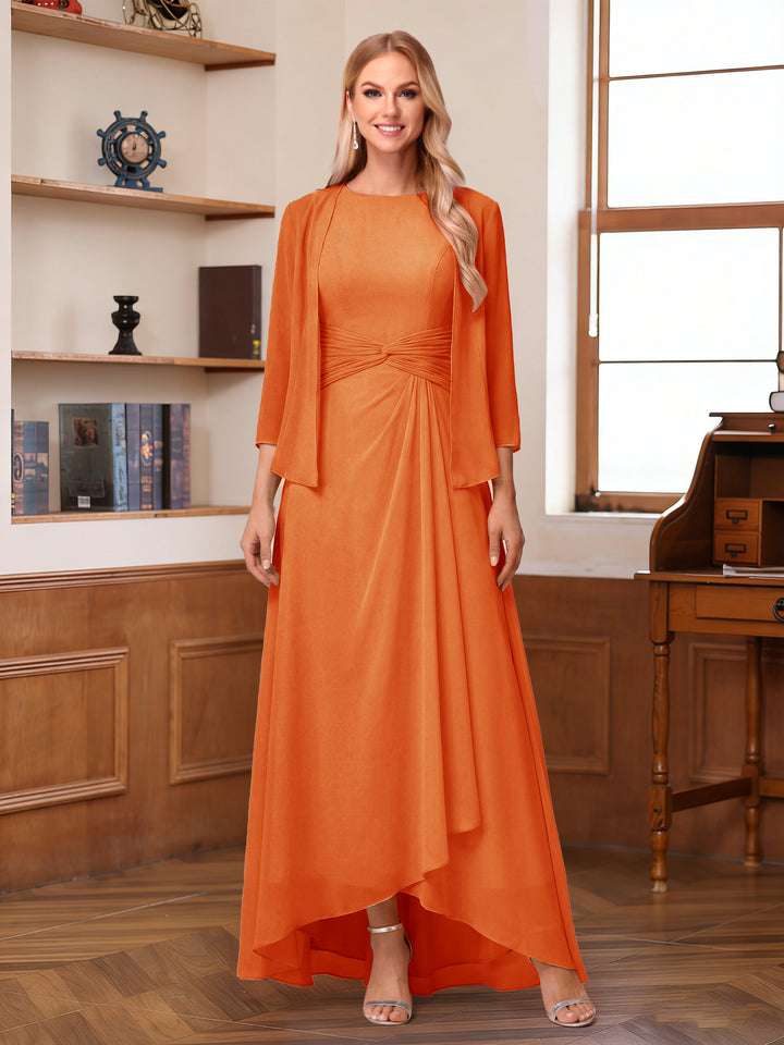 A-Line/Princess Scoop Sleeveless Ankle-Length Mother of the Bride Dresses with Ruched &amp; Jacket