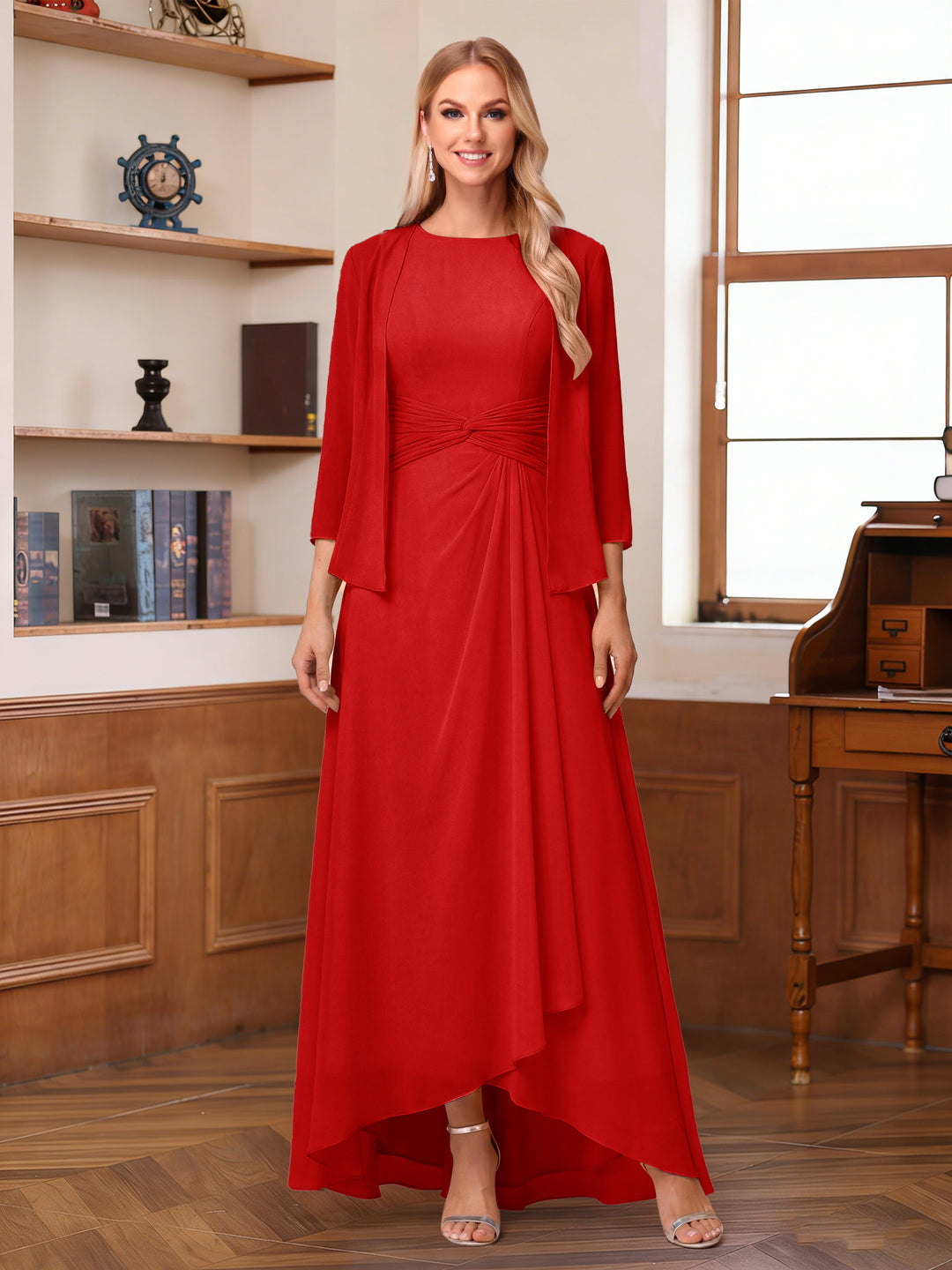 A-Line/Princess Scoop Sleeveless Ankle-Length Mother of the Bride Dresses with Ruched &amp; Jacket