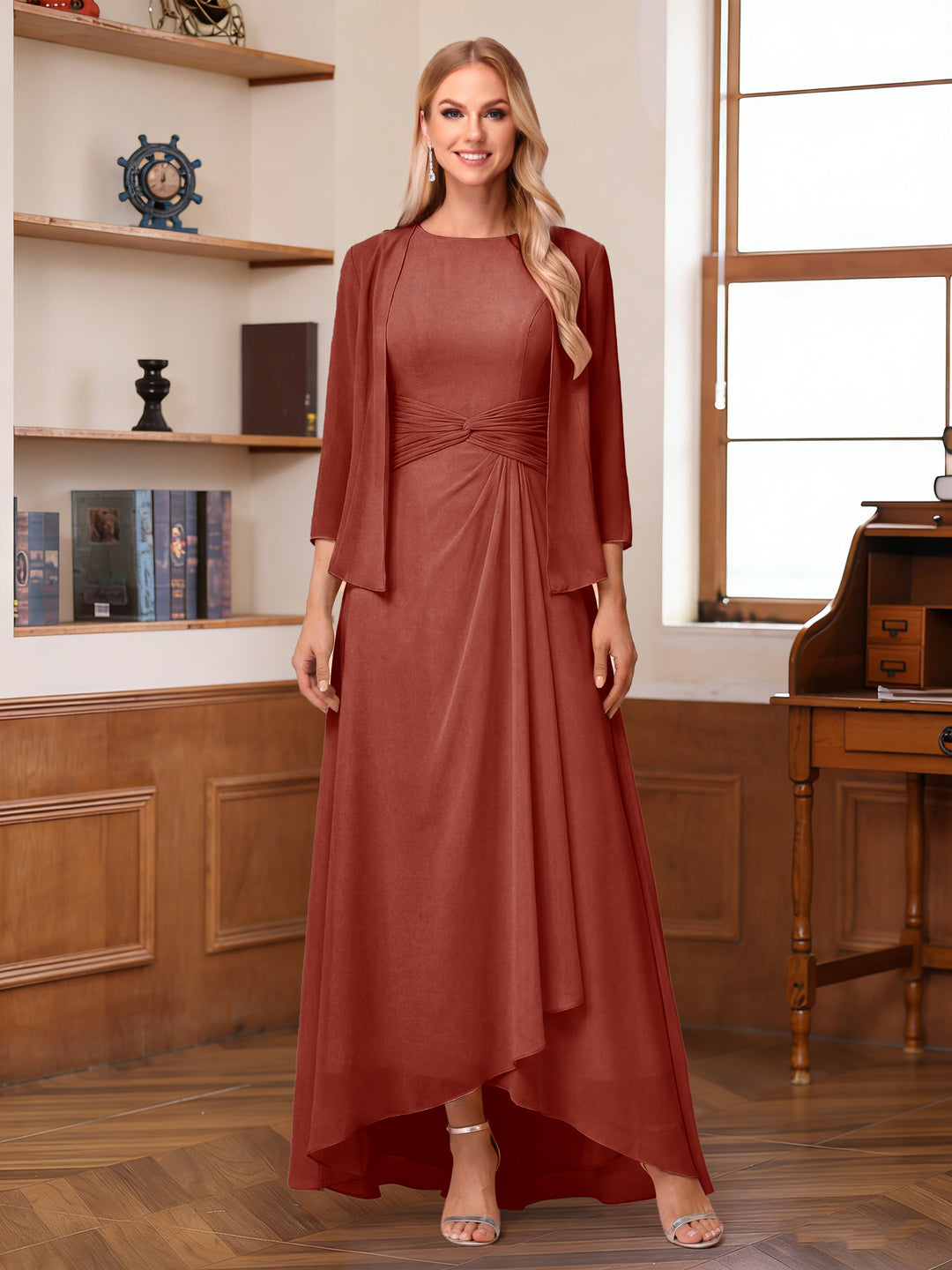 A-Line/Princess Scoop Sleeveless Ankle-Length Mother of the Bride Dresses with Ruched &amp; Jacket