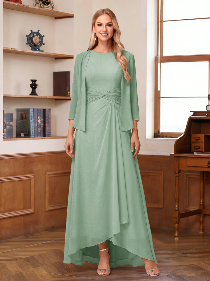 A-Line/Princess Scoop Sleeveless Ankle-Length Mother of the Bride Dresses with Ruched &amp; Jacket