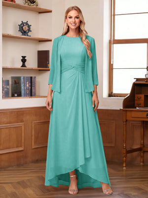 A-Line/Princess Scoop Sleeveless Ankle-Length Mother of the Bride Dresses with Ruched & Jacket