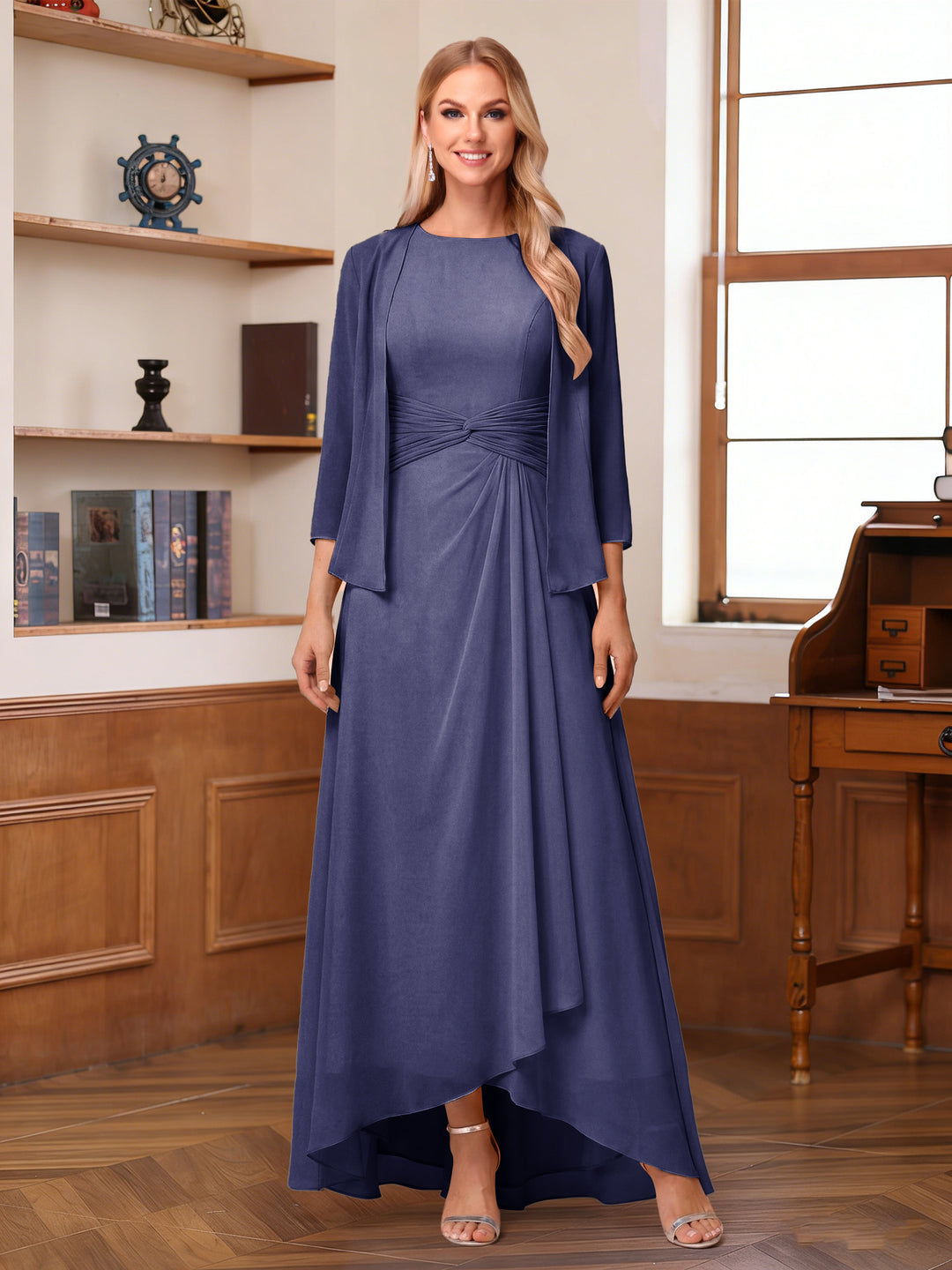 A-Line/Princess Scoop Sleeveless Ankle-Length Mother of the Bride Dresses with Ruched &amp; Jacket