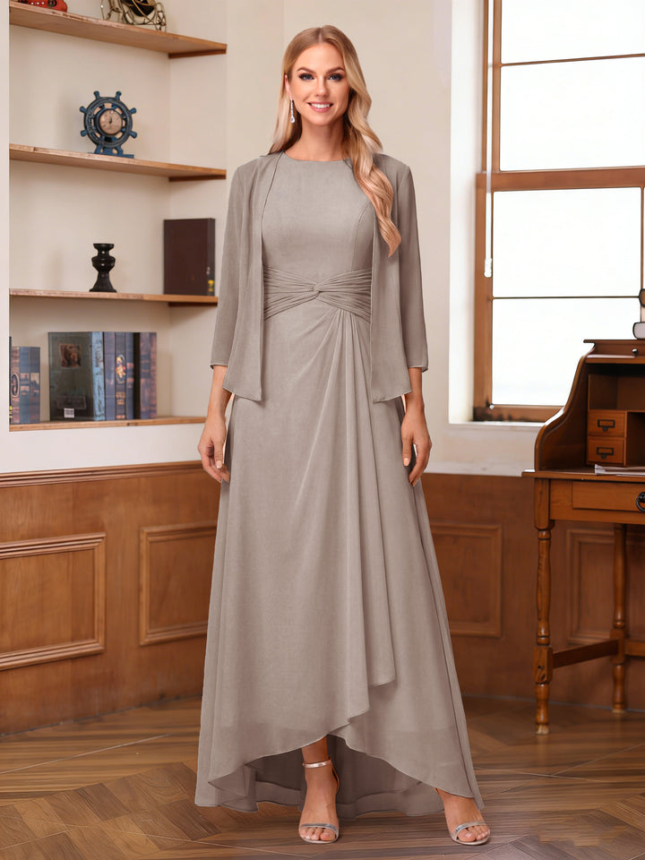 A-Line/Princess Scoop Sleeveless Ankle-Length Mother of the Bride Dresses with Ruched &amp; Jacket