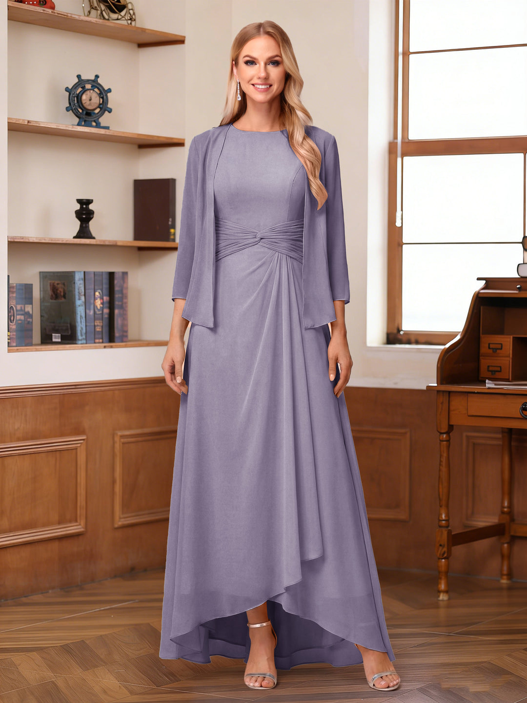 A-Line/Princess Scoop Sleeveless Ankle-Length Mother of the Bride Dresses with Ruched &amp; Jacket