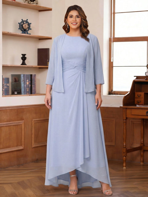 A-Line/Princess Scoop Sleeveless Ankle-Length Plus Size Mother of the Bride Dresses with Ruched & Jacket