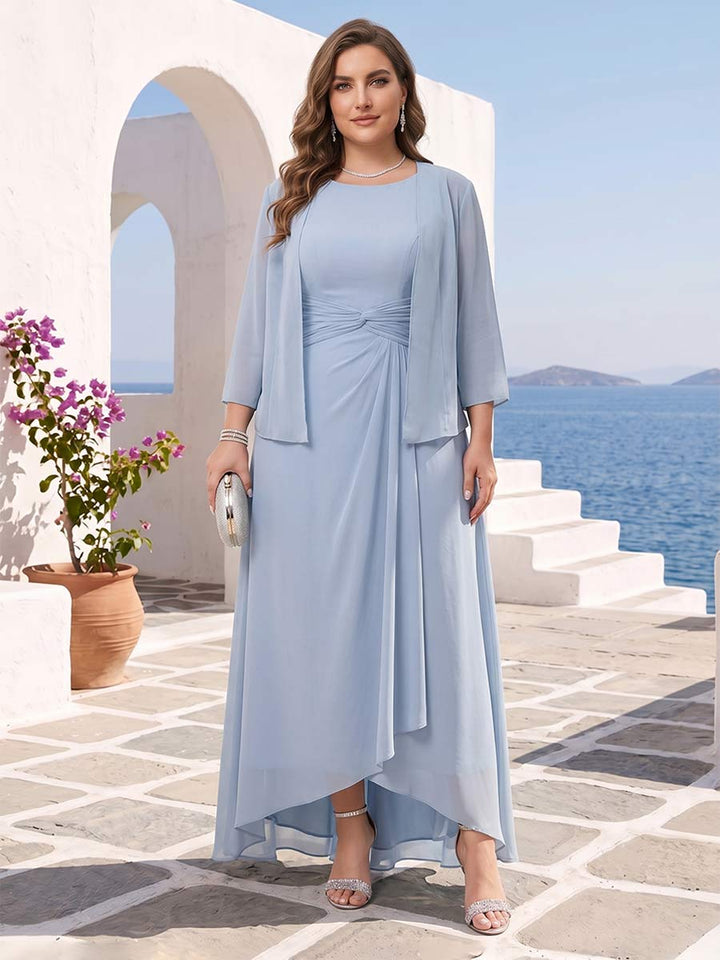 A-Line/Princess Scoop Sleeveless Ankle-Length Plus Size Mother of the Bride Dresses with Ruched &amp; Jacket