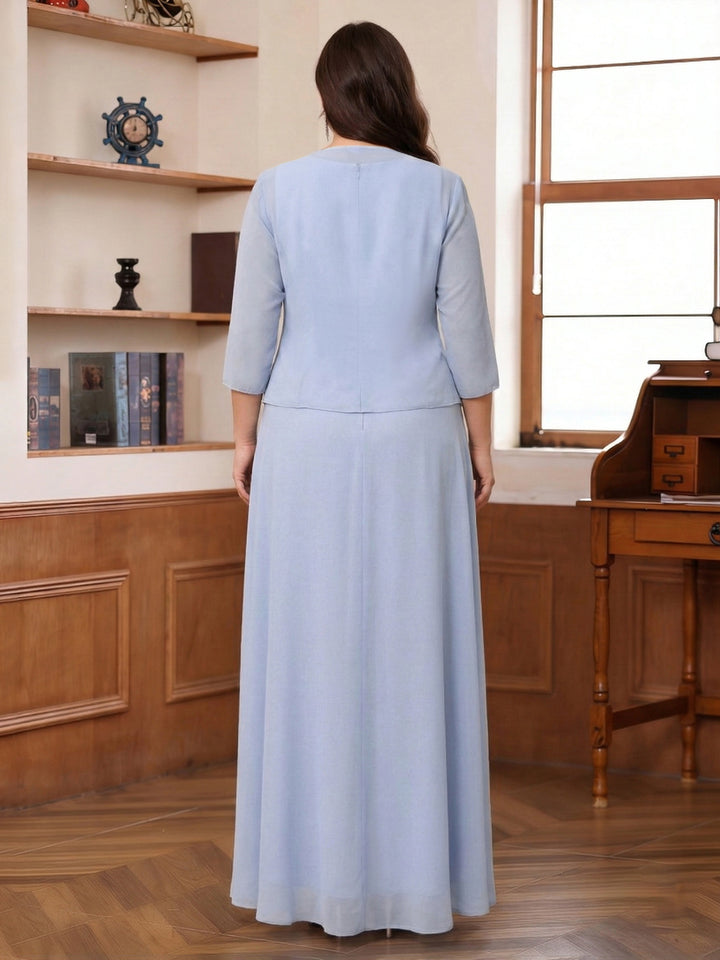 A-Line/Princess Scoop Sleeveless Ankle-Length Plus Size Mother of the Bride Dresses with Ruched &amp; Jacket