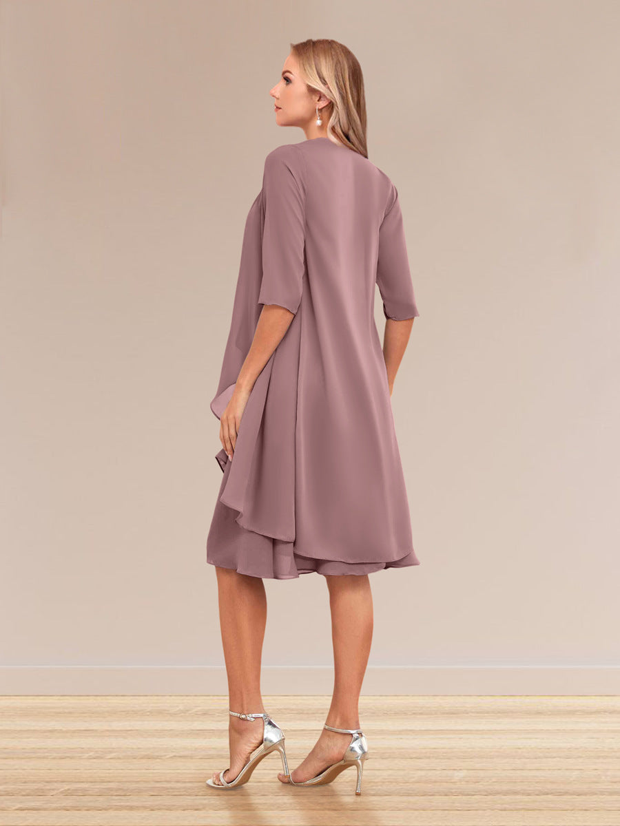 A-Line/Princess Half Sleeves Formal Evening Dresses With Ruffles &amp; Jacket