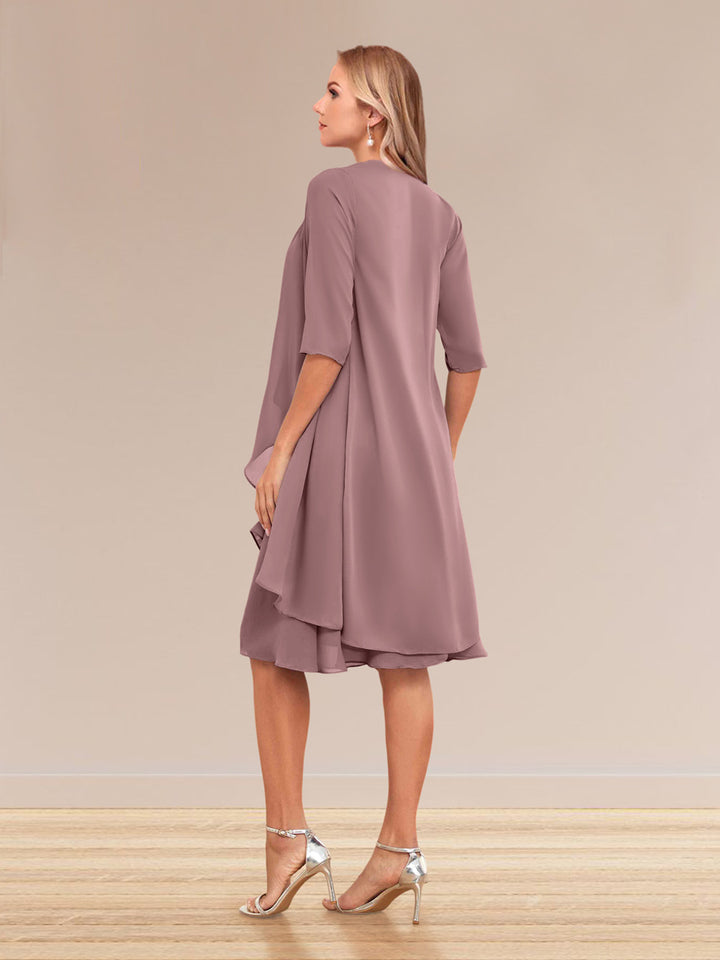 A-Line/Princess Half Sleeves Formal Evening Dresses With Ruffles &amp; Jacket