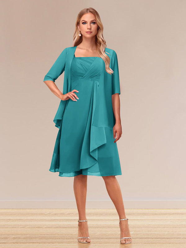 A-Line/Princess Half Sleeves Formal Evening Dresses With Ruffles & Jacket