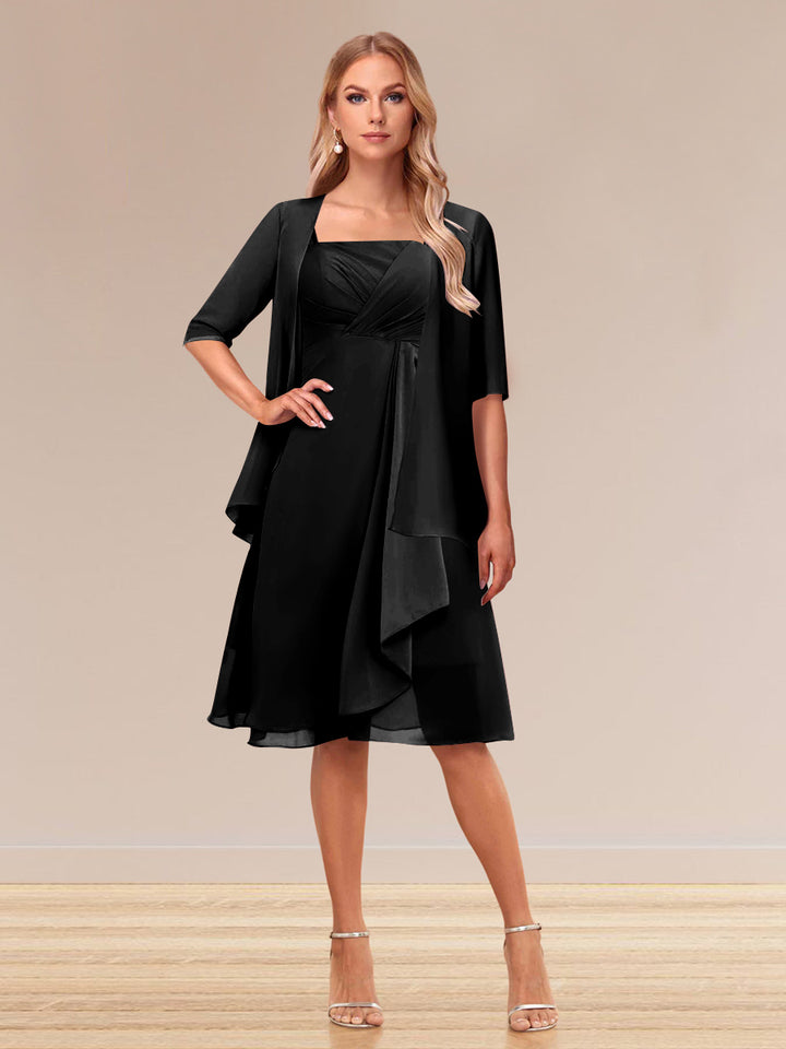 A-Line/Princess Half Sleeves Formal Evening Dresses With Ruffles &amp; Jacket