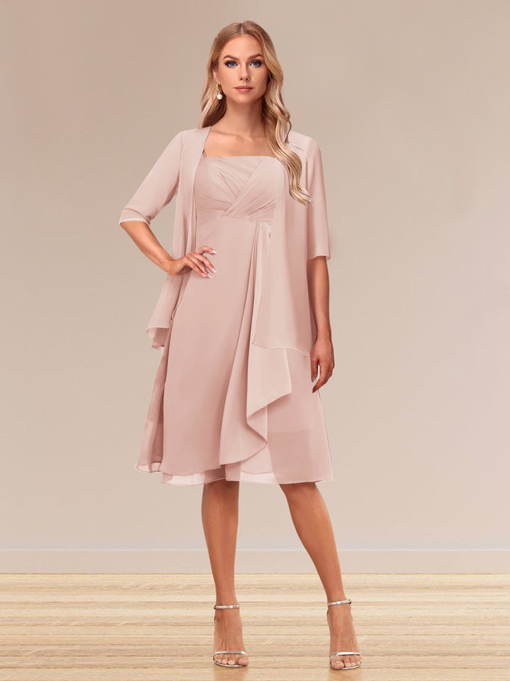 A-Line/Princess Half Sleeves Formal Evening Dresses With Ruffles &amp; Jacket