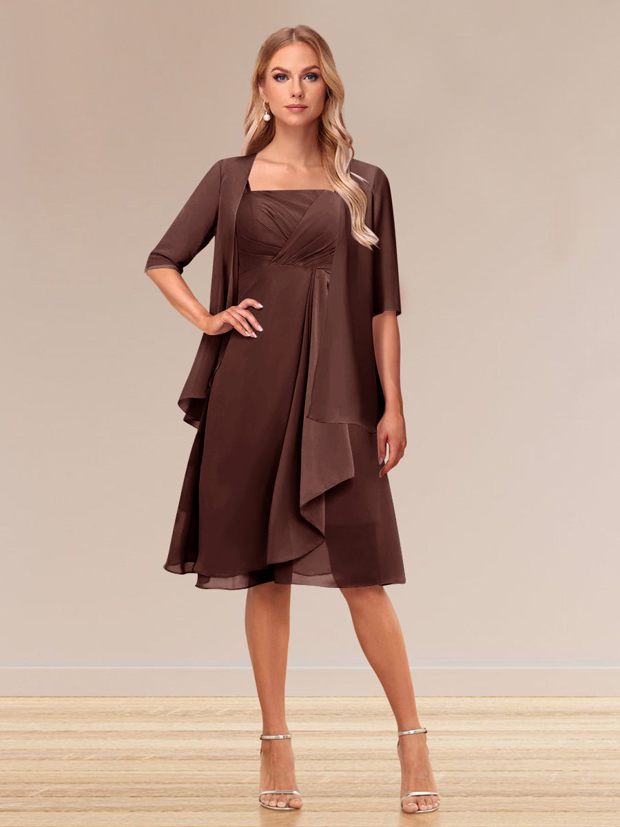 A-Line/Princess Half Sleeves Formal Evening Dresses With Ruffles &amp; Jacket