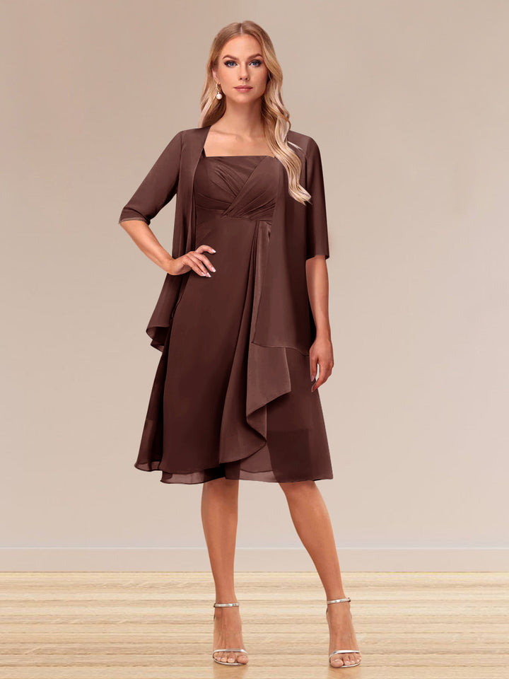 A-Line/Princess Half Sleeves Formal Evening Dresses With Ruffles &amp; Jacket