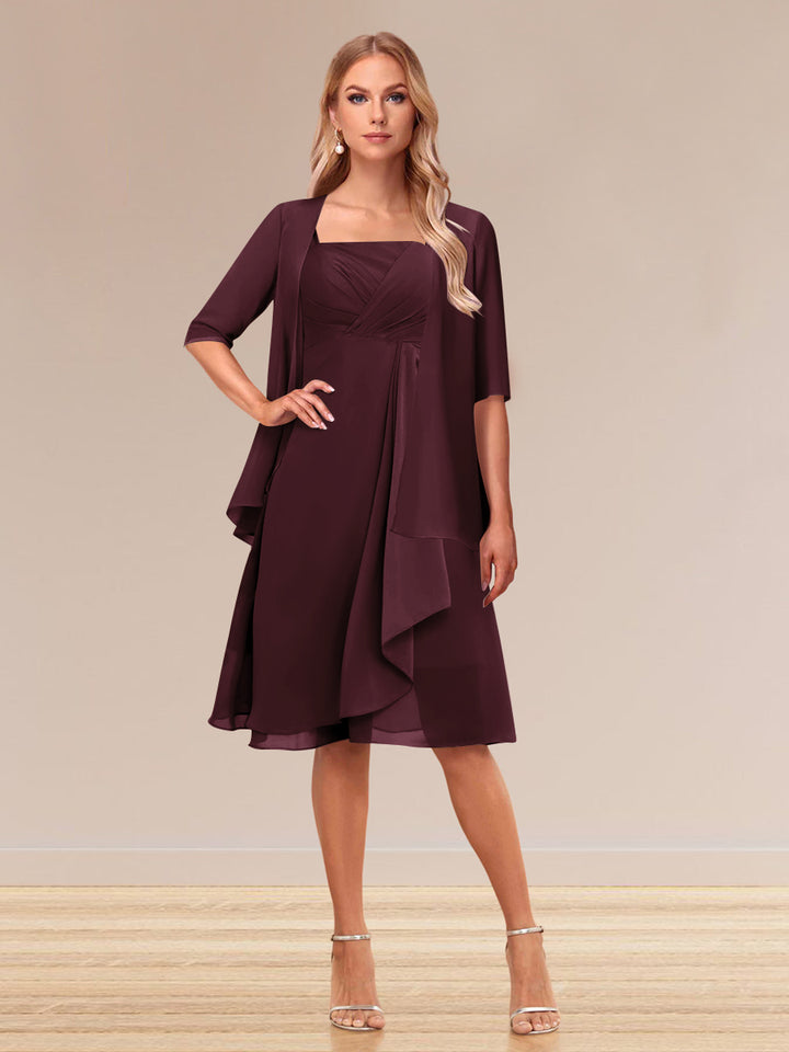 A-Line/Princess Half Sleeves Formal Evening Dresses With Ruffles &amp; Jacket