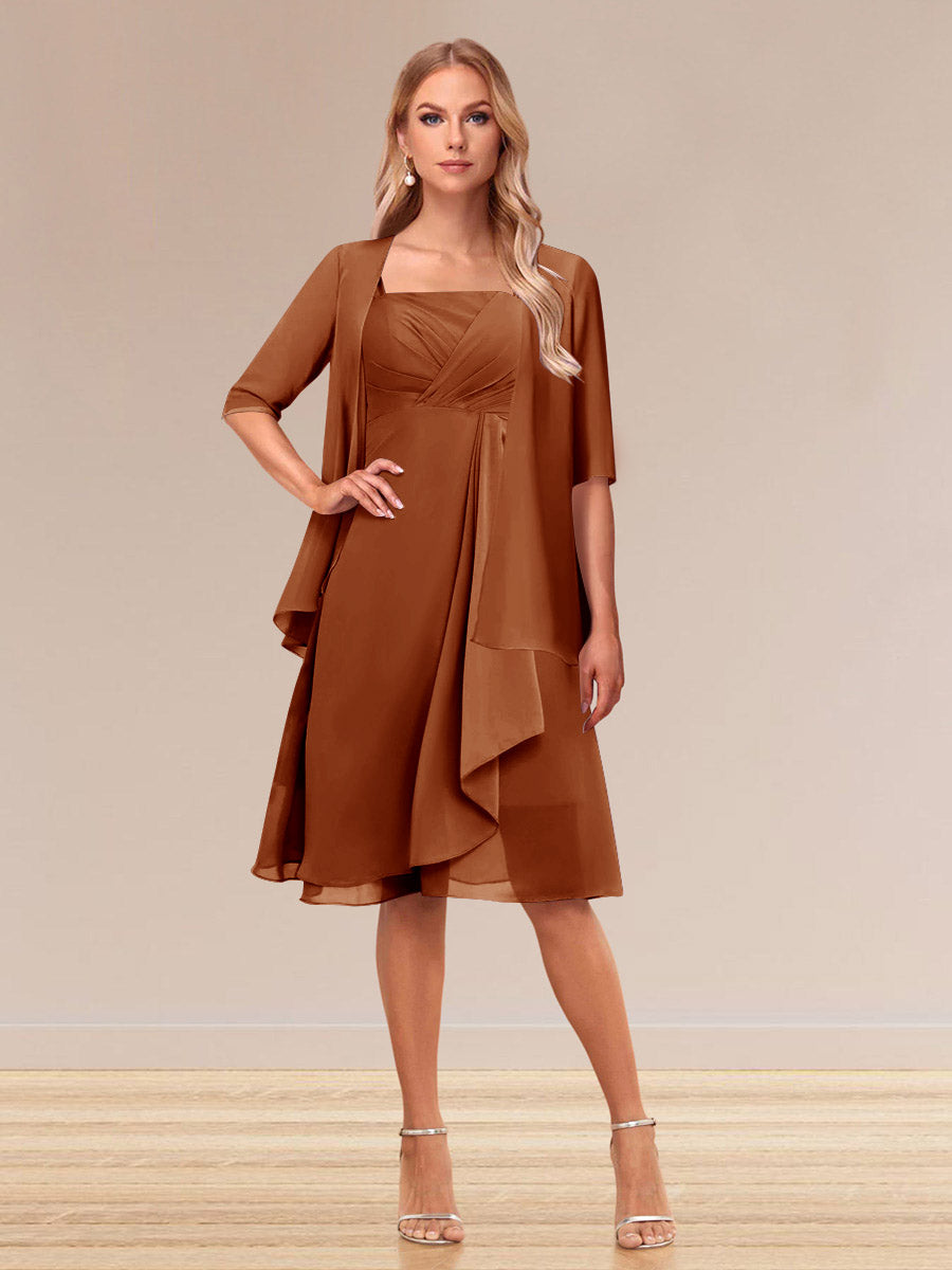 A-Line/Princess Half Sleeves Formal Evening Dresses With Ruffles &amp; Jacket