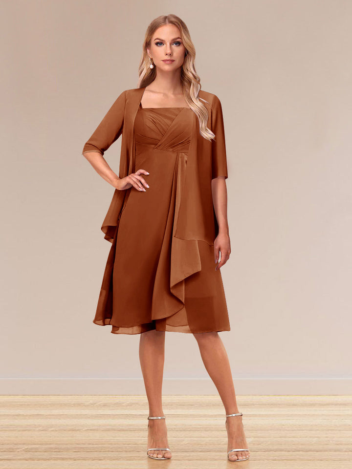 A-Line/Princess Half Sleeves Formal Evening Dresses With Ruffles &amp; Jacket