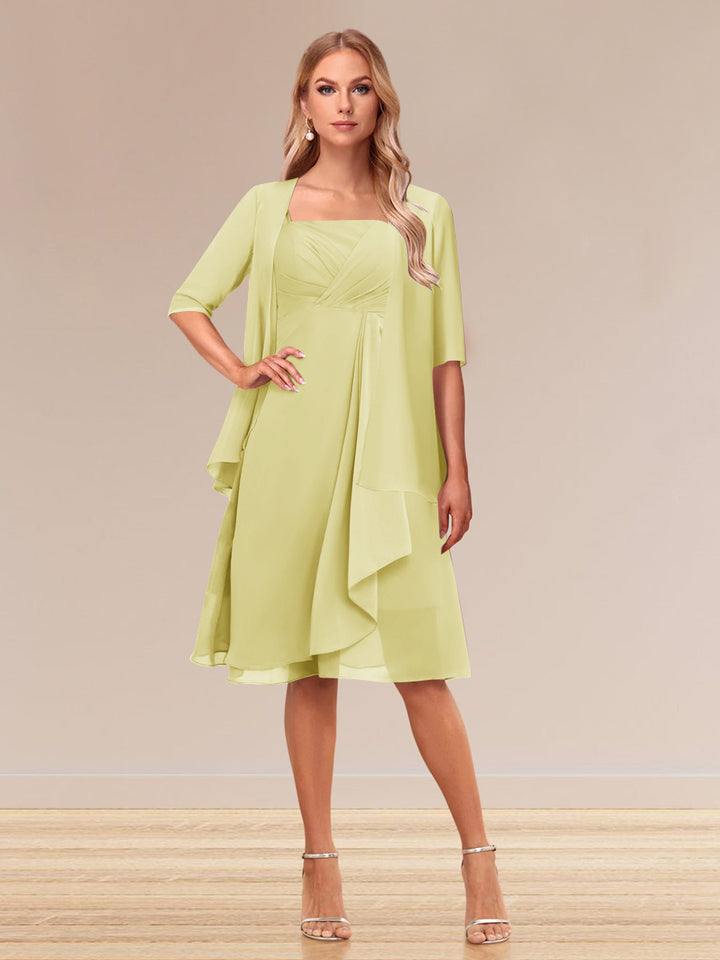 A-Line/Princess Half Sleeves Formal Evening Dresses With Ruffles &amp; Jacket
