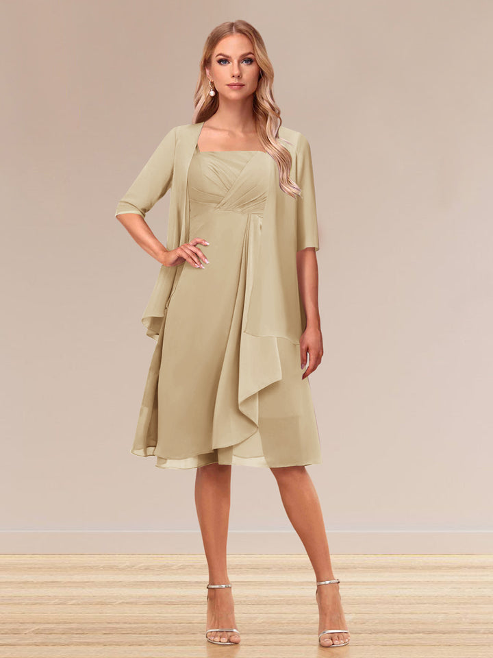 A-Line/Princess Half Sleeves Formal Evening Dresses With Ruffles &amp; Jacket