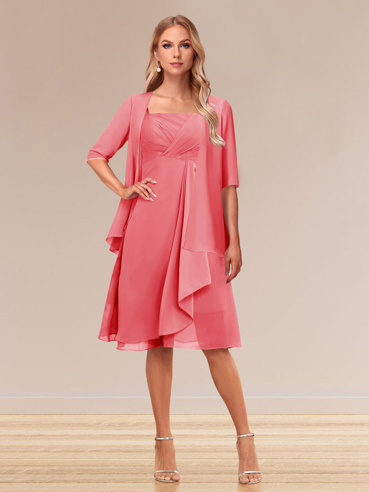 A-Line/Princess Half Sleeves Formal Evening Dresses With Ruffles &amp; Jacket