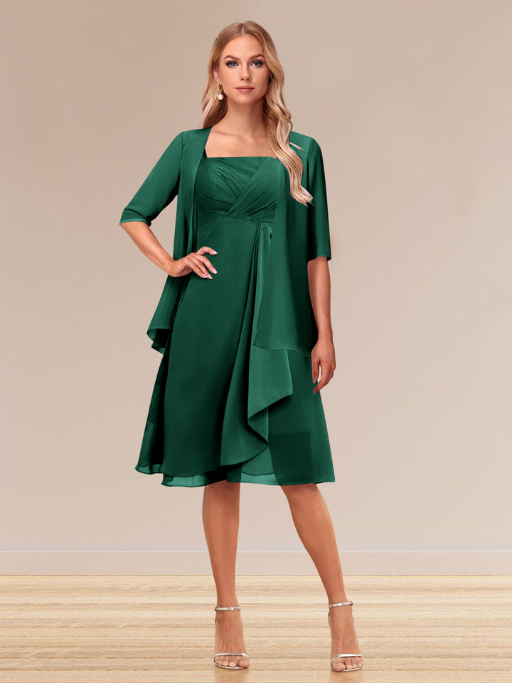 A-Line/Princess Half Sleeves Formal Evening Dresses With Ruffles &amp; Jacket