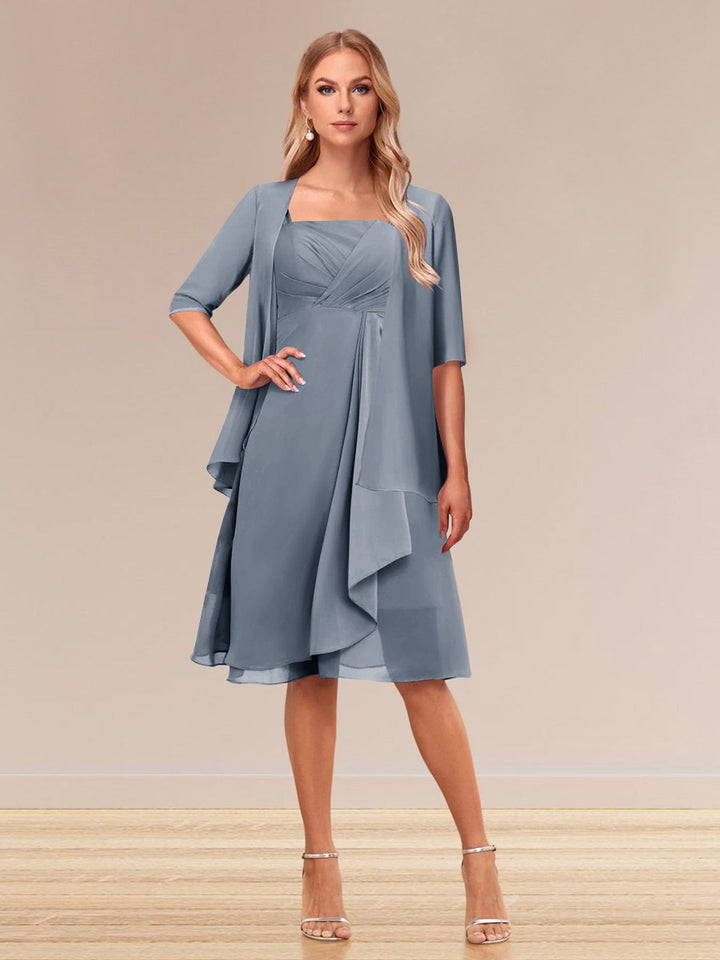 A-Line/Princess Half Sleeves Formal Evening Dresses With Ruffles &amp; Jacket