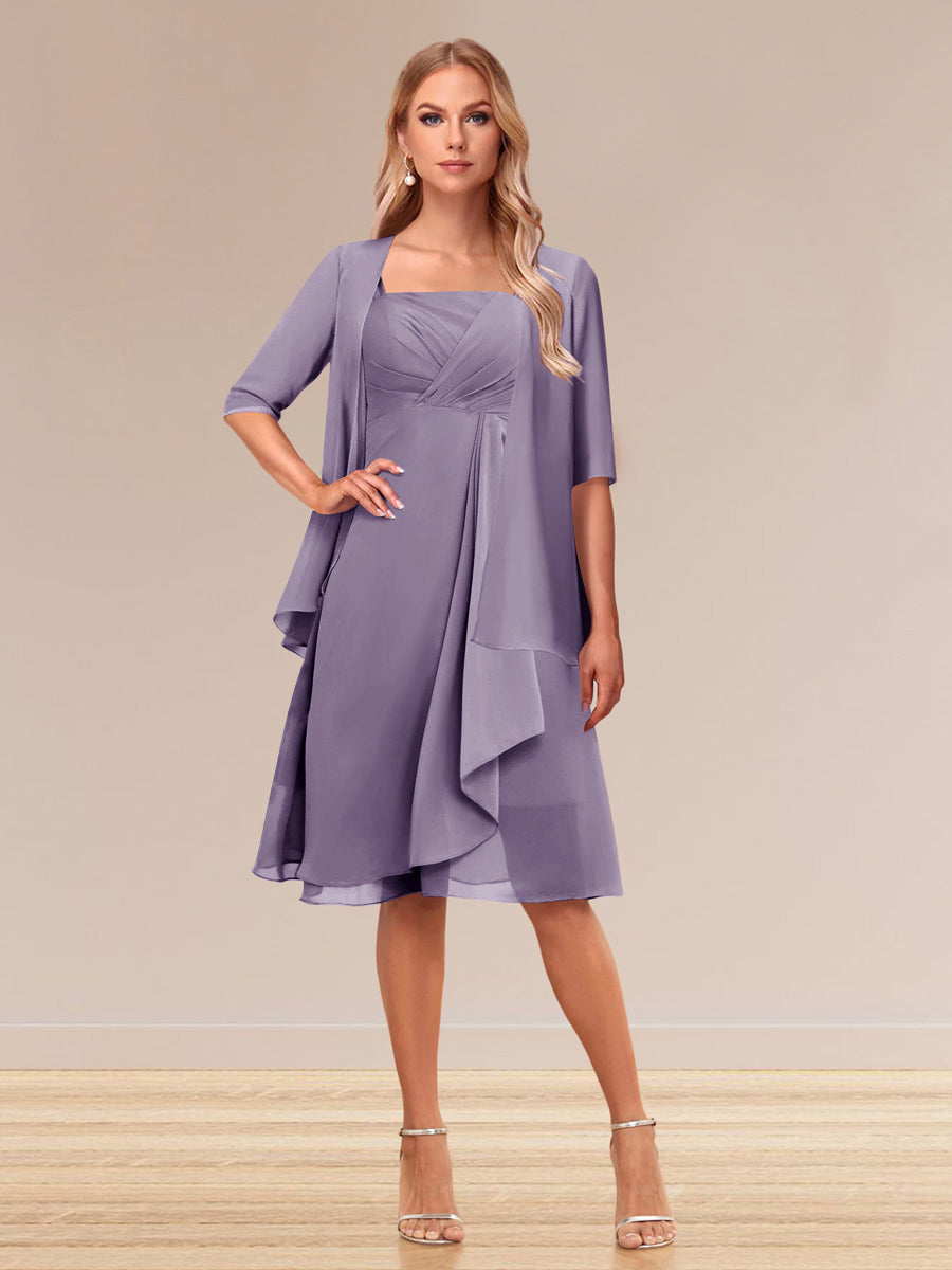 A-Line/Princess Half Sleeves Formal Evening Dresses With Ruffles &amp; Jacket
