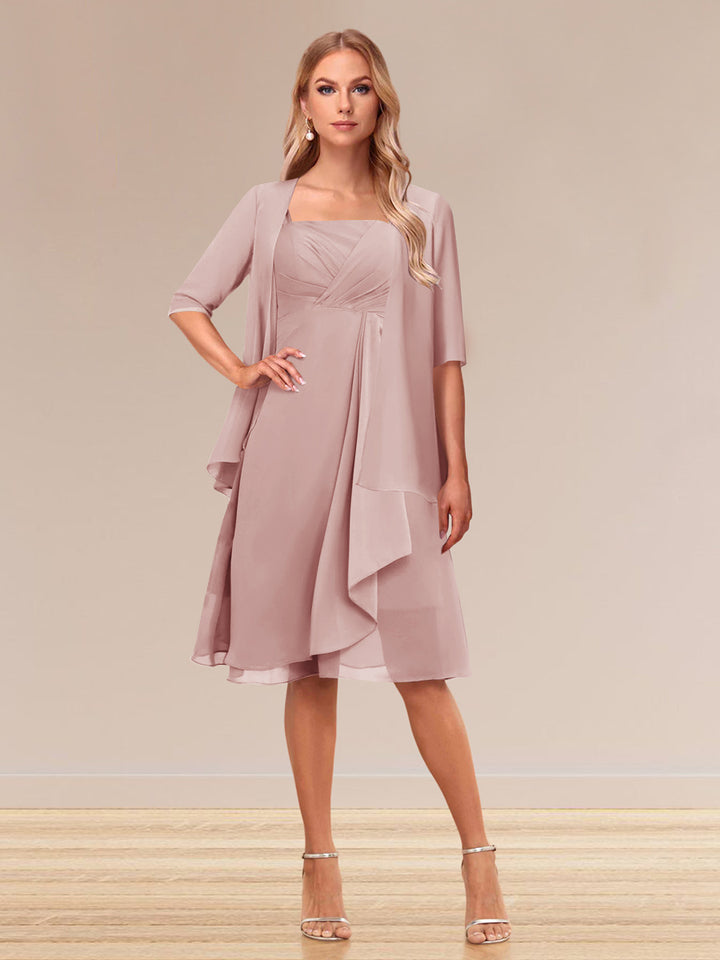 A-Line/Princess Half Sleeves Formal Evening Dresses With Ruffles &amp; Jacket