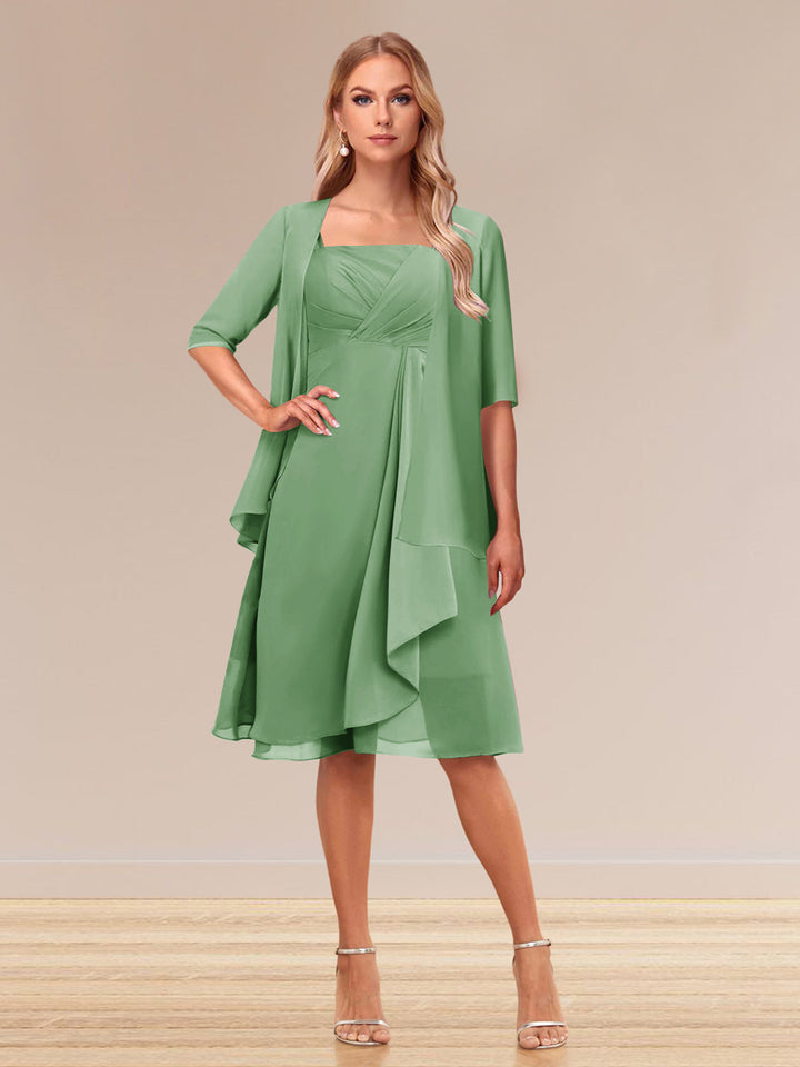 A-Line/Princess Half Sleeves Formal Evening Dresses With Ruffles &amp; Jacket