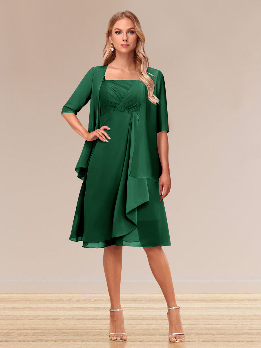 A-Line/Princess Half Sleeves Formal Evening Dresses With Ruffles &amp; Jacket