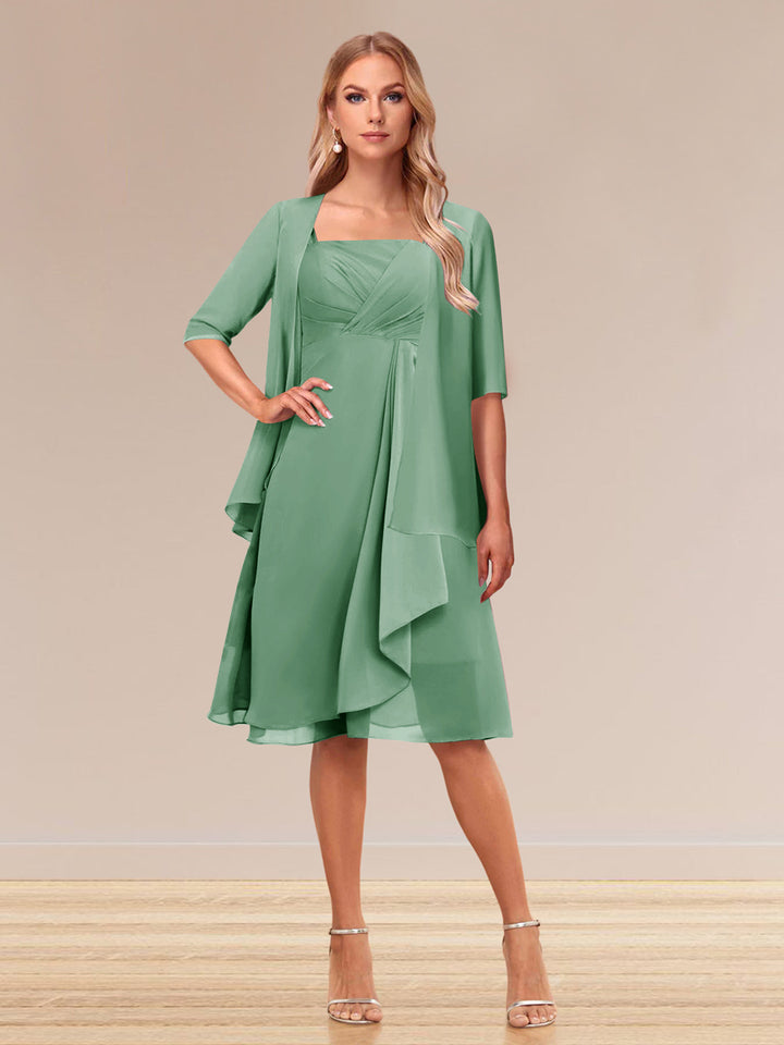 A-Line/Princess Half Sleeves Formal Evening Dresses With Ruffles &amp; Jacket