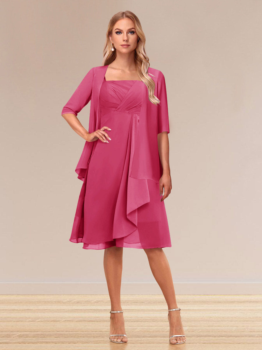 A-Line/Princess Half Sleeves Formal Evening Dresses With Ruffles &amp; Jacket