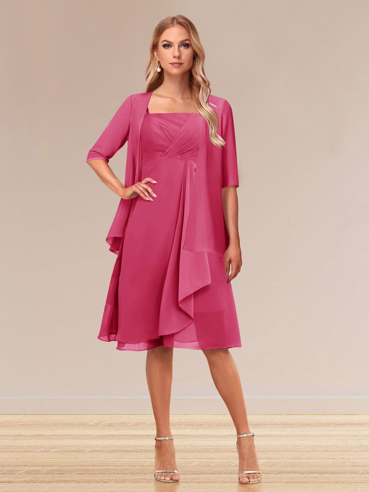 A-Line/Princess Half Sleeves Formal Evening Dresses With Ruffles &amp; Jacket