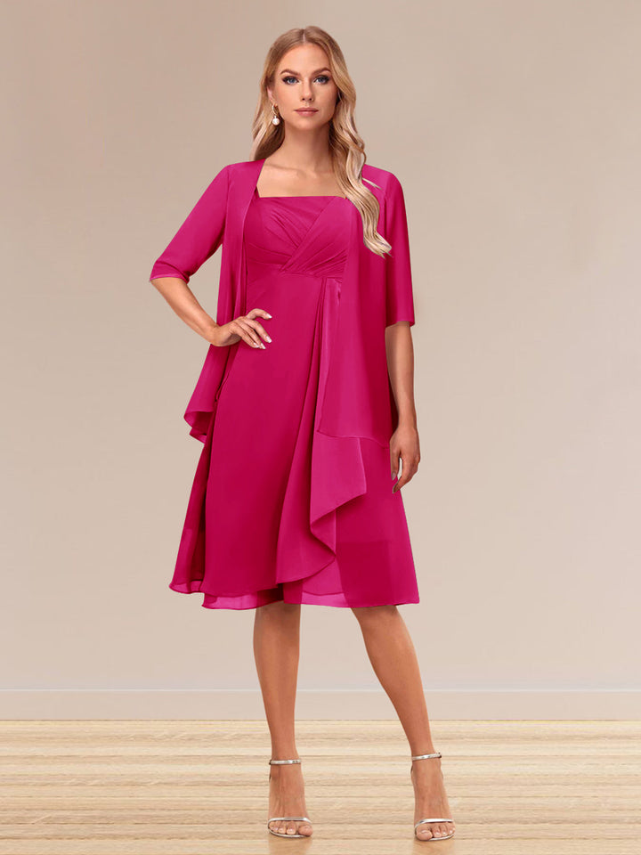 A-Line/Princess Half Sleeves Formal Evening Dresses With Ruffles &amp; Jacket