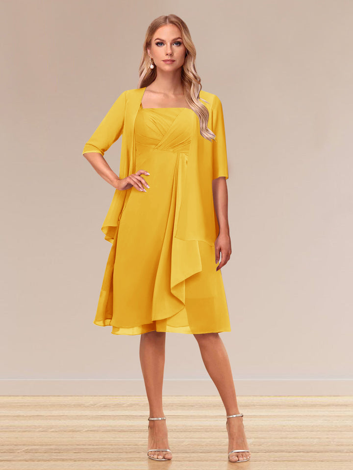 A-Line/Princess Half Sleeves Formal Evening Dresses With Ruffles &amp; Jacket