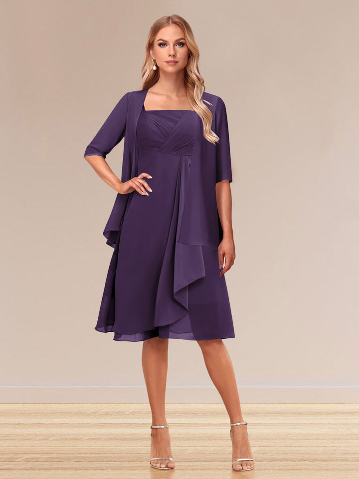 A-Line/Princess Half Sleeves Formal Evening Dresses With Ruffles &amp; Jacket