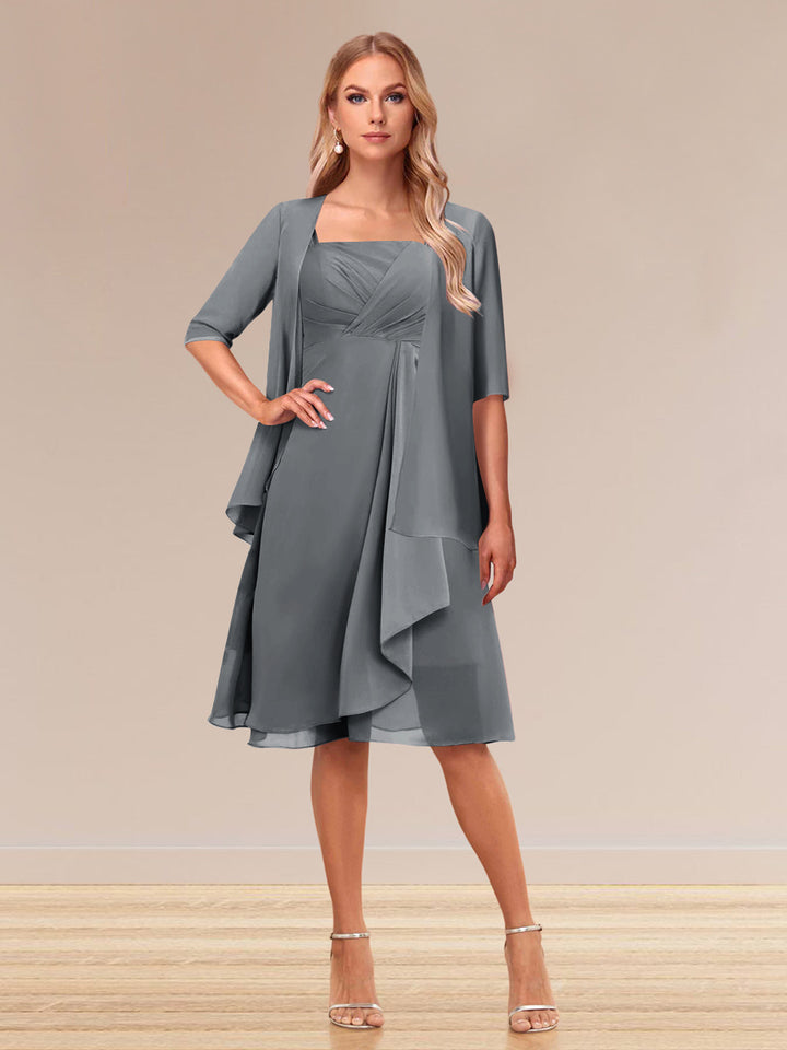 A-Line/Princess Half Sleeves Formal Evening Dresses With Ruffles &amp; Jacket