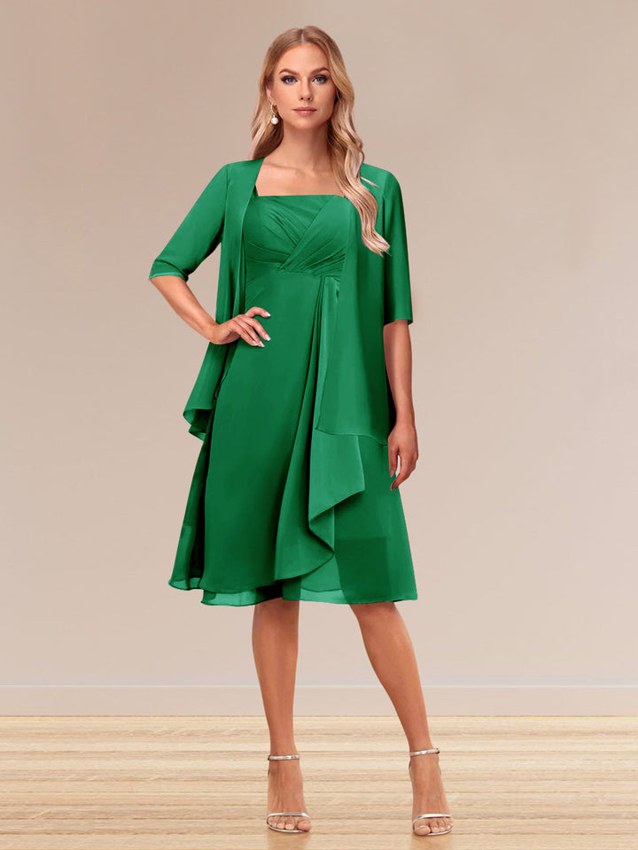 A-Line/Princess Half Sleeves Formal Evening Dresses With Ruffles &amp; Jacket
