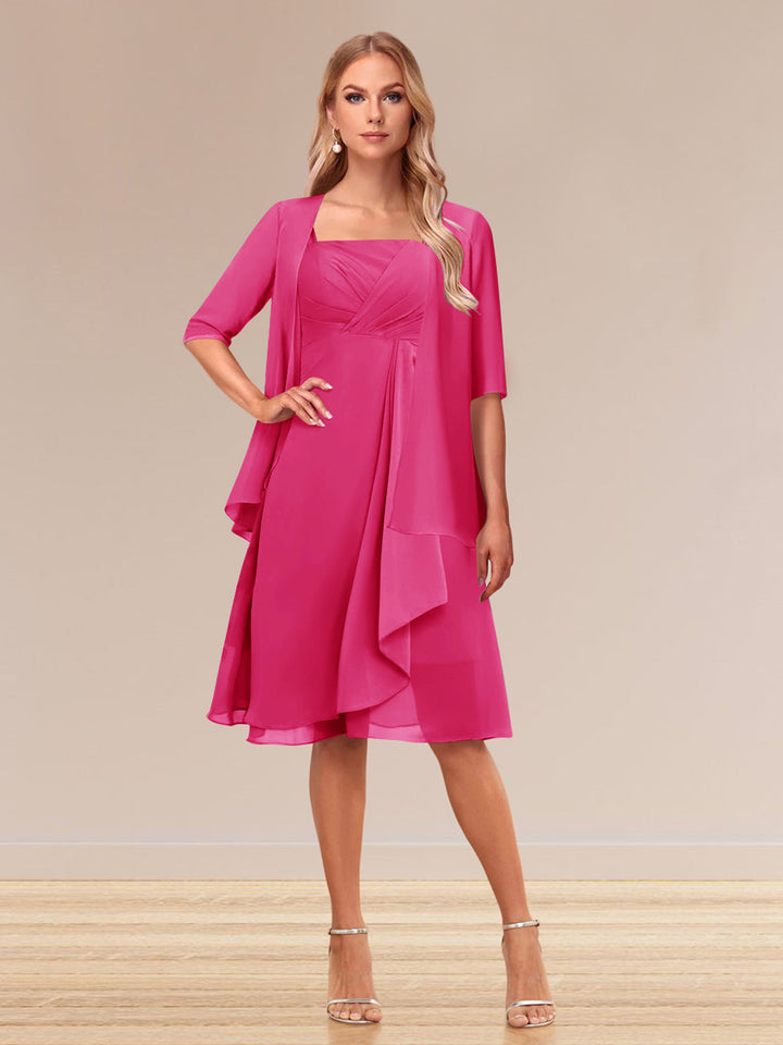 A-Line/Princess Half Sleeves Formal Evening Dresses With Ruffles &amp; Jacket