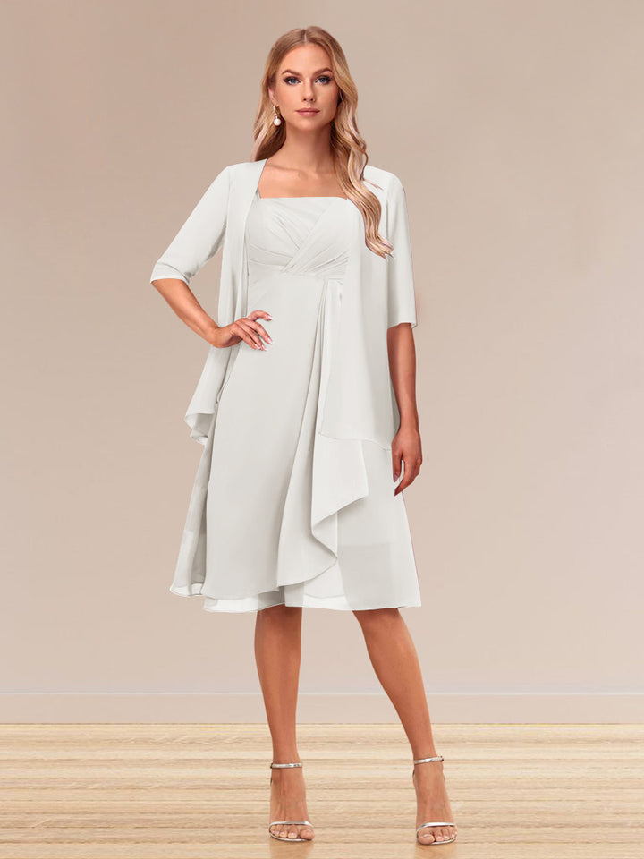 A-Line/Princess Half Sleeves Formal Evening Dresses With Ruffles &amp; Jacket