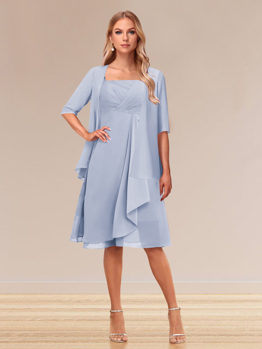 A-Line/Princess Half Sleeves Formal Evening Dresses With Ruffles &amp; Jacket