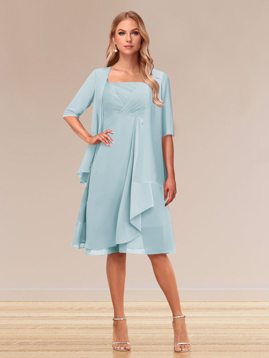 A-Line/Princess Half Sleeves Formal Evening Dresses With Ruffles &amp; Jacket