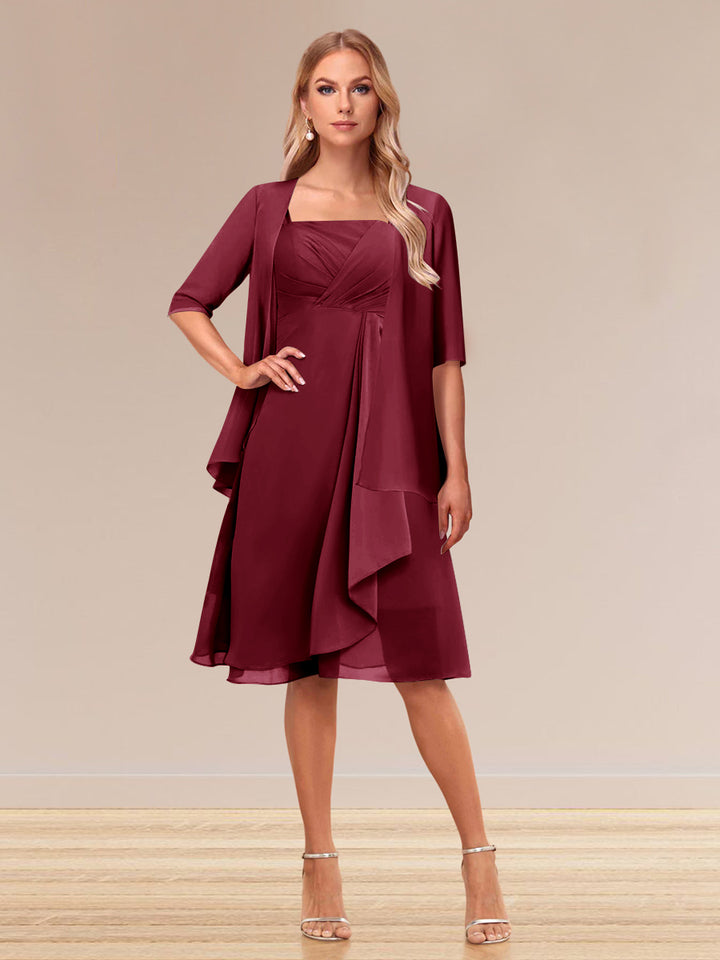 A-Line/Princess Half Sleeves Formal Evening Dresses With Ruffles &amp; Jacket